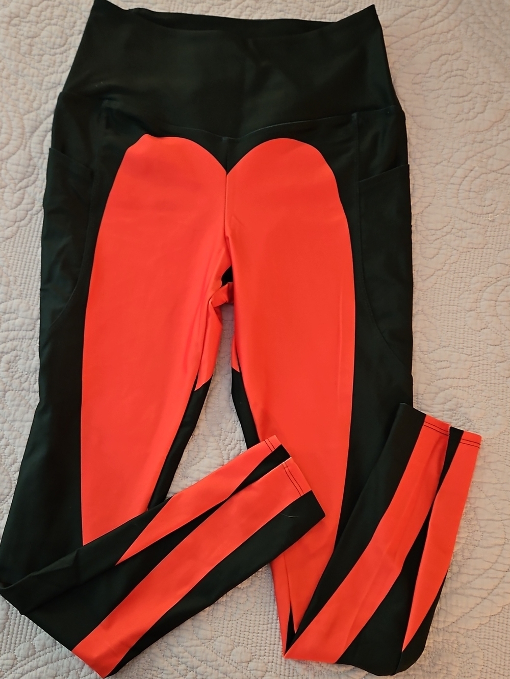 5FOR$30 Black and Red Heart-Panel Leggings